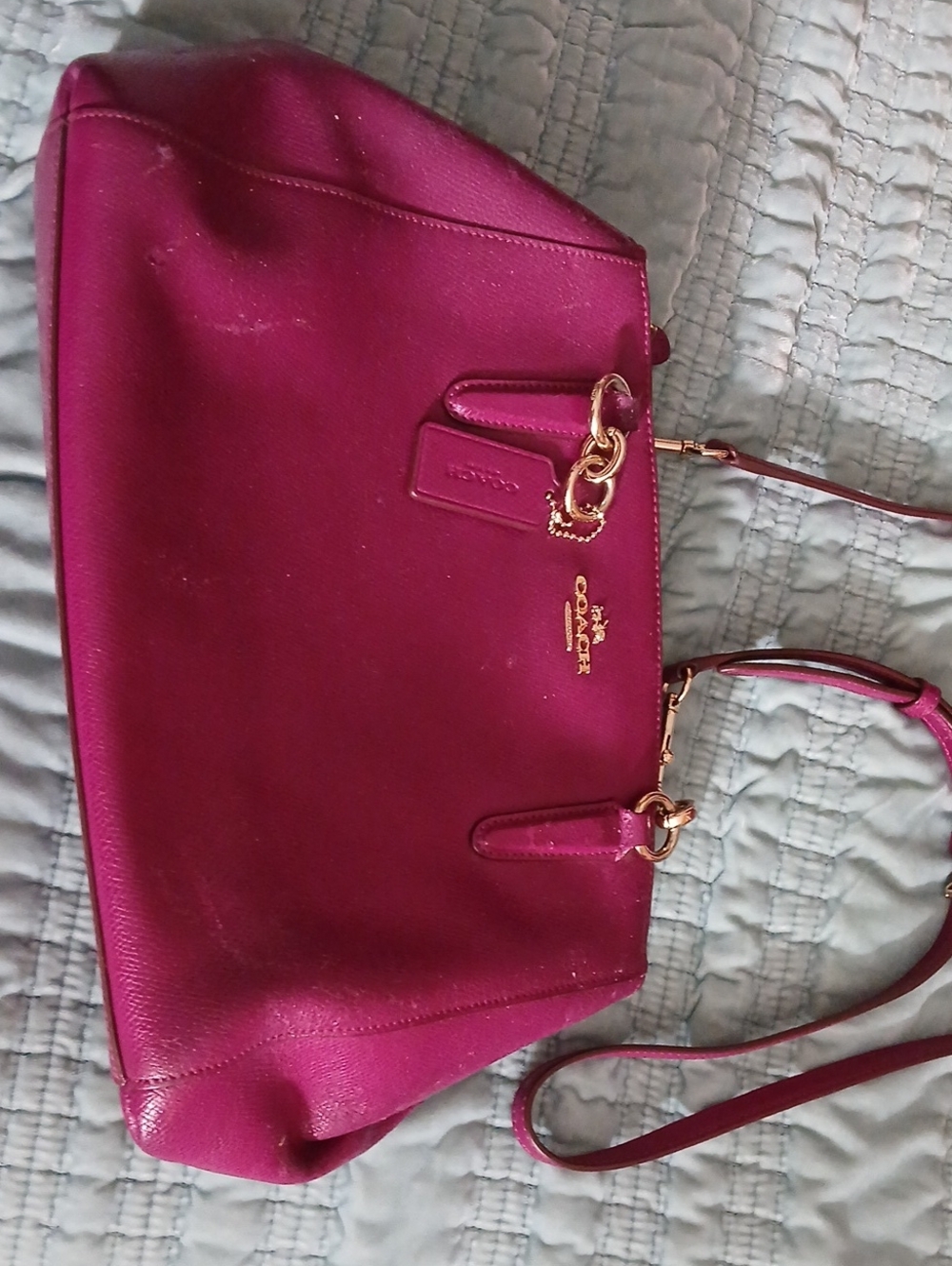 2016 Coach Pebbled Leather Tote in Fall Burghandy Color